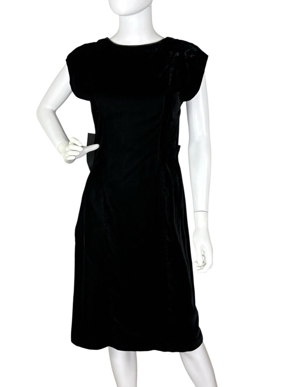 Vintage 80s Patty O’Neil Velvet Midi Tea Dress Formal Prom Bow Black Size 4